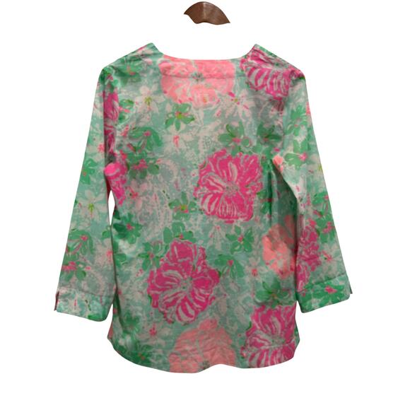 Lilly Pulitzer Amelia Island Tunic Top Pullover Green Pink Floral Size M - Picture 5 of 7